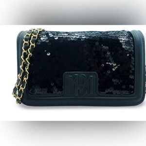 Badgley Mischka Sequin Black Crossbody With Gold Chain Strap. New W/tags MSRP$99